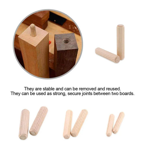 Premium Wood Dowel Pins Set 400 Pieces 6mm 8mm 10mm L Fluted Beveled Ends Tapered For Easier Insertion in a joint view
