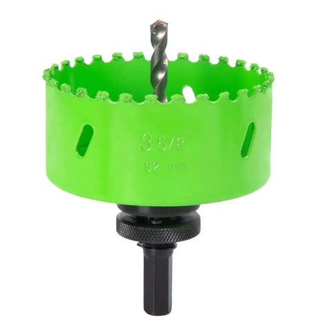 Three And Five Eighths Inch Carbide Grit Hole Saw HLOFIZI for Stucco Plaster Cement Board Drywall and PVC, green front view
