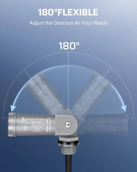 180° swivel mount for Dusk To Dawn Photocell Sensor Switch For Outdoor Low Voltage Lighting, Plug And Play Auto On Off, with 3 pin connector.
