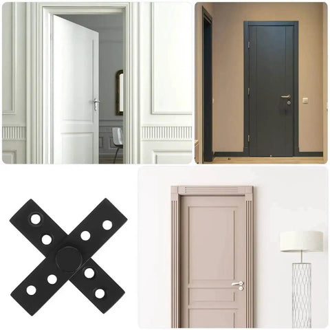 Stainless Steel Hidden Pivot Door Hinges With 360 Degree Rotation Concealed Center Shaft Hardware for secret doors, matte black focus.
