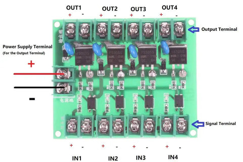 4 Channel FET Module for DC Control With Isolated Input And Output MOS Electronic Switch Board 5V To 36V Compatible, 5A Max Output