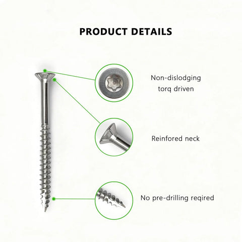 316 Stainless Steel Wood Screws Marine Grade Deck Screws With Torx T25 Bit details including torx head and reinforced neck