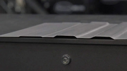 Close-up of a metal panel with ribs shaped using Heavy Duty Bead Roller 8 Inch With 22mm Shaft For Metal Fabrication Create Panel Ribs And Shape Edges