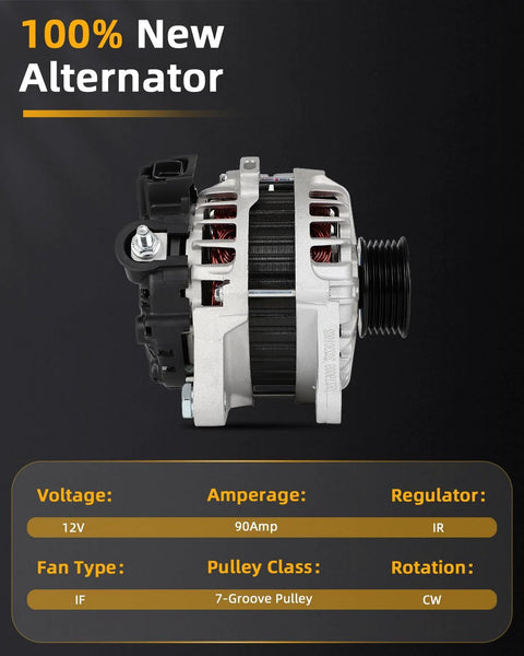 Side view of Alternator For Kia Soul L4 2010 2011 1.6L Replacement 11471 Fits 37300-2B101 with 7-groove pulley.