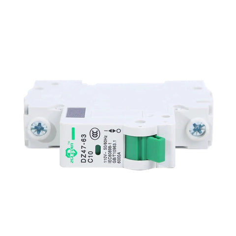 Front view of DZ47-63 1 Pole Miniature Circuit Breaker 16A 110V 240V Din Rail MCB for home electrical panel and solar setup