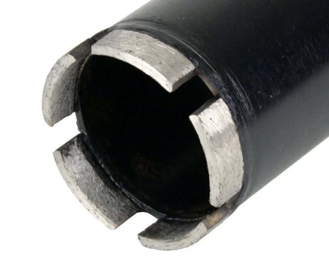 Close-up of Dry Diamond Core Drill Bit Kit 1.5 To 2.5 Inch with metal tip, 13/16 inch female threads, for concrete masonry drilling