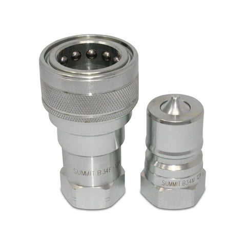 Summit hydraulics 3/4in NPT ISO 7241-B quick disconnect coupler set, chrome finish, pair