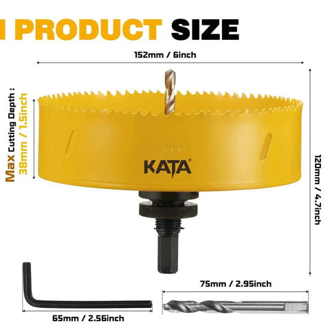 6 Inch Hole Saw For Recessed Lights With Dust Bowl And Silicone Catcher, Includes Arbor, Replacement Drill Bit And Hex Key