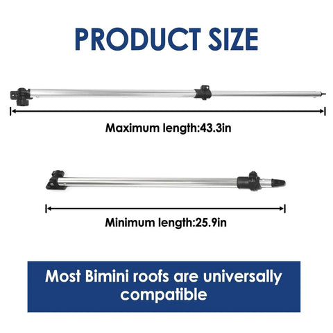Two aluminum adjustable Bimini top rear support poles; extension poles for 3–4 bow tops, 25.9–43.3 in length.