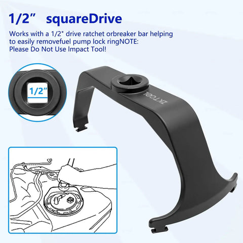 6599 Fuel Tank Lock Ring Tool For Quick No Fuss Fuel Pump Sender Removal And Installation Fits Chrysler Dodge Ford Nissan Hyundai GM Jeep Wrangler Mercedes Benz BMW Land Rover with 1/2 inch drive socket feature.
