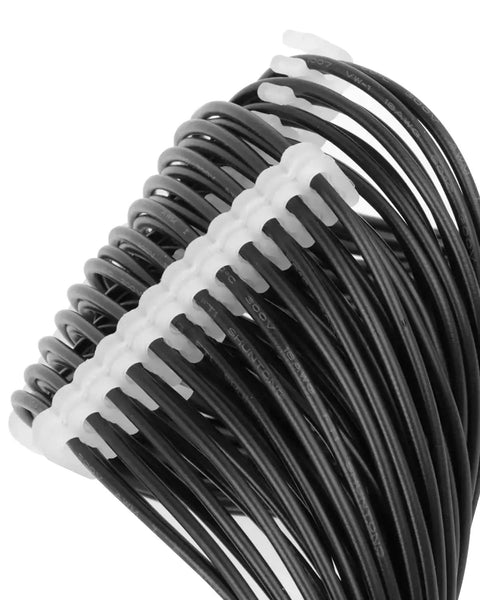 Close-up of black cables organized with 48 Piece Cable Comb Kit for PC cables, showing comb in use for clean, pro-grade look.