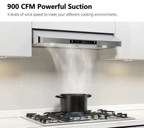 42 Inch Under Cabinet Range Hood With 900 CFM Dual Motors, Four Speed Gesture Sensing And Touch Control extracting smoke