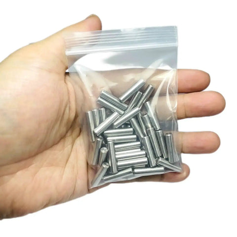52-Piece 5mm x 20mm Dowel Pins Stainless Steel 304 Shelf Pegs for Wood Furniture and Beds M5 Pins With Tight Tolerances 0.0001–0.0005 Inch Heavy Duty DIY Pegs for Shelves Bunk Beds and Frame Joints in a hand-held plastic bag.
