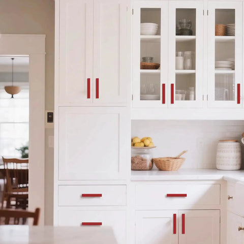 White kitchen cabinets with red handles featuring 10 Pieces Adjustable Drawer Pulls And Cabinet Handles Center To Center 1 Inch To 4 Inches Zinc Alloy Heavy Duty Hardware