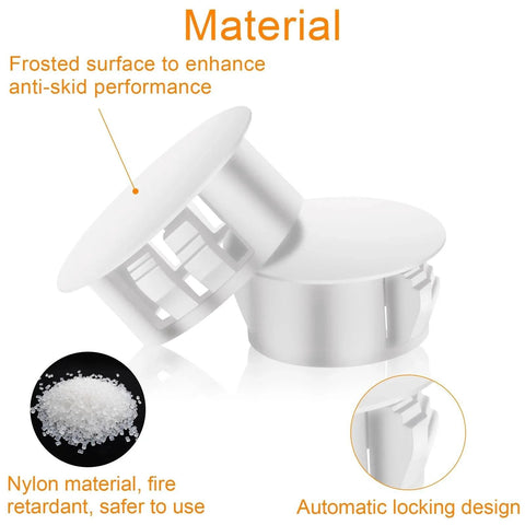 200 Piece White Nylon Hole Plug Set With Nine Sizes From One Fifth Inch To One Inch featuring frosted surface and auto-lock design
