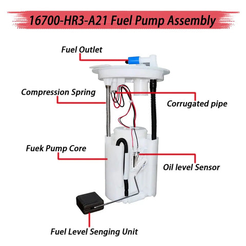 Honda Fuel Pump Assembly 16700 HR3 A21 for TRX420 TRX500 TRX520 showing components like compression spring and oil sensor