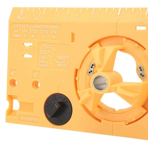 35mm Hinge Boring Jig Kit For Woodworking With Accurate Hinge Hole Drilling Guide Locator Pro Grade Includes One Sixteenth Inch Bit And ABS Panel Durable Scratch Resistant Yellow Jig For Precise Cabinet And Door Installations