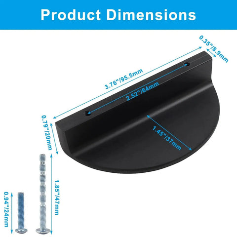 Product dimensions of Black Solid Aluminum Half Moon Cabinet Pulls Set Of Four Semicircle Drawer Pulls 3.76 Inches Total Length