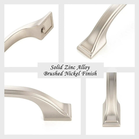 Close-ups of 10 Pack 3 Inch Brushed Nickel Cabinet Pulls Satin Nickel Cabinet Handles showing solid metal finish and design details