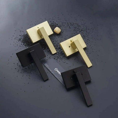 Gold Satin Brass Privacy Door Lever For Interior Bathroom With Silent Mechanism And Push Button Lock Exterior Lever Included