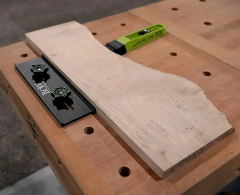 Low Profile Clamp Kit For CNC Machines MFT Tables Dog Tables T Track Tables And Work Benches with wood piece secured