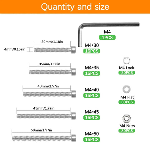 All In One M4 Screw Kit With 321 Pieces Of 304 Stainless Steel Hex Socket Head Cap Screws Nuts Washers And Wrench components