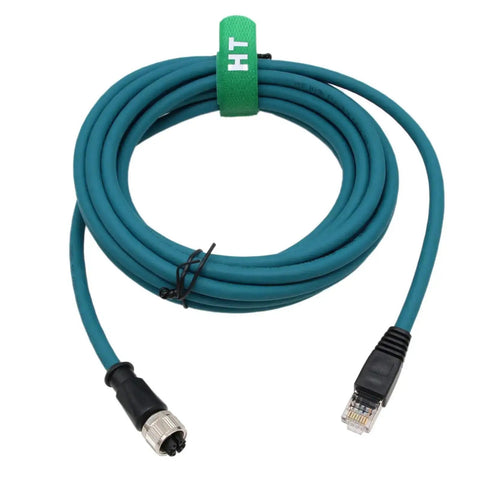 Industrial M12 X Coded 8 Pin Female To RJ45 Cat7e Ethernet Cable 10 Gbps 15m coiled blue PVC cable with waterproof connectors
