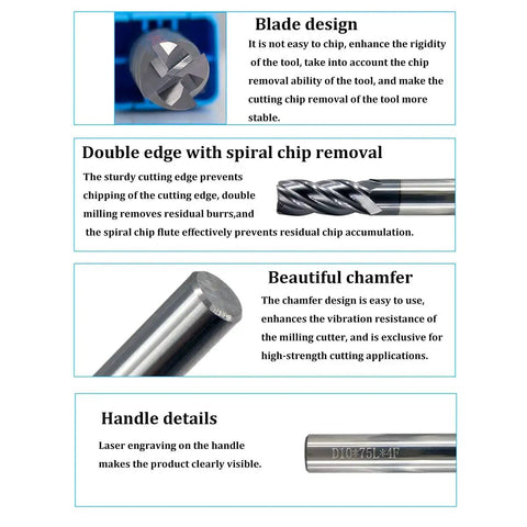 Five Piece 4mm CNC Carbide End Mill Set Four Flute Milling Cutter Top Notch Pro Grade Tungsten Carbide End Mill Bits features.