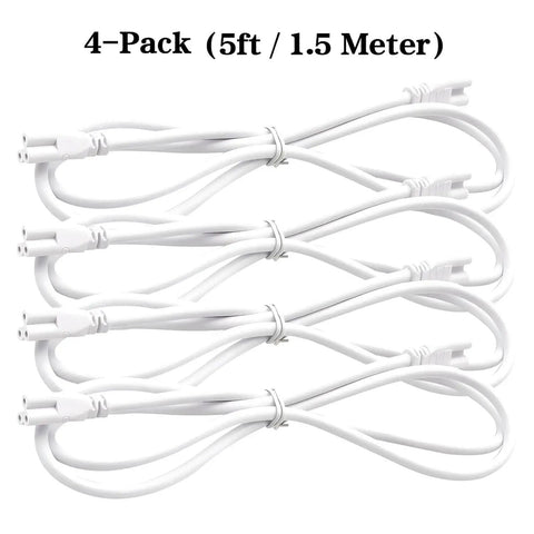 5 Foot T5 T8 LED Extension Cords 3 Prong Plug In Power Cable, 4-pack, white cables for integrated tube lights