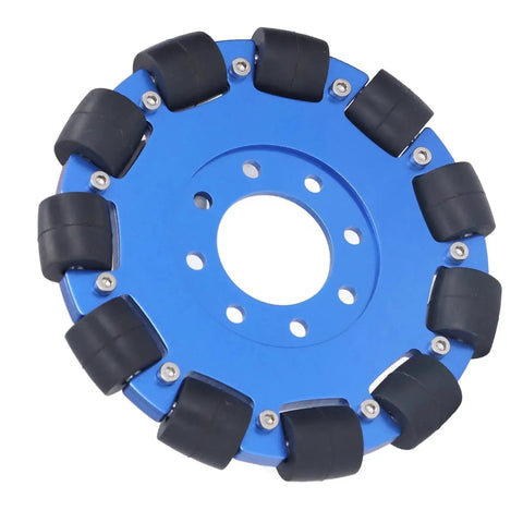 Five Inch Omnidirectional Robot Wheel with Aluminum Alloy Hub Dual Bearings Silicone Rollers M5604 0014 0127 top view