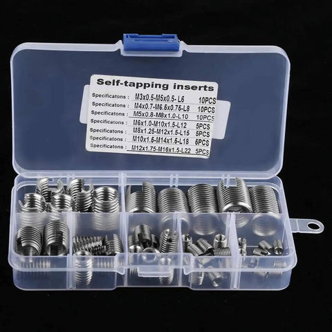50 Pcs 302 Stainless Steel Inner Thread Self Tapping Thread Inserts Set For Metal Repair And Reinforcement in plastic case
