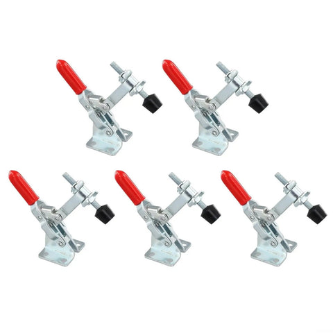 Heavy Duty Quick Release Clamp Jig Set 5 Pcs M5x46mm Holds Up To 110 Lbs 50 Kg Galvanized Iron With Plastic Tips Front View