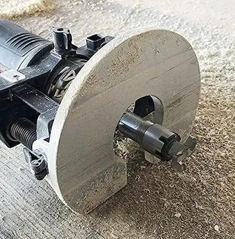 Router with Quarter Inch Shank Router Bit Collet Extension Chuck Converter Adapter installed, showing use with ER20 Spring Collet.