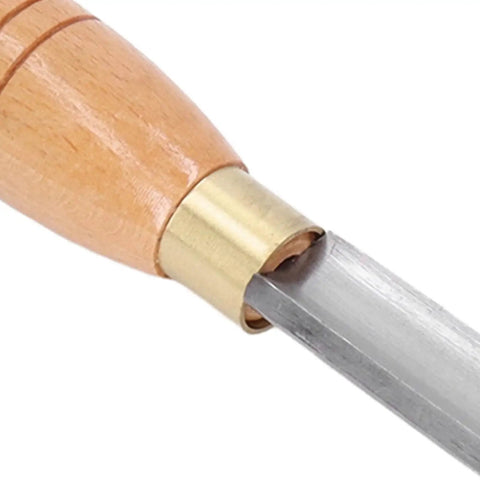 Close-up of Durable Arc HSS Wood Lathe Chisel For Turning And Carving Bowl Gouge and Spindle Gouge with polished steel blade.
