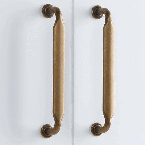 Antique Brass Cabinet Pulls 3-3/4 Inch (96mm) 10 Pack For Kitchen Cabinets And Drawers, Classic Alloy Handles on white cabinet doors