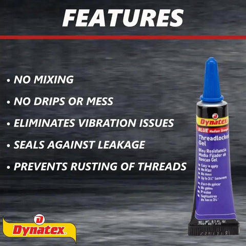 Blue Gel Threadlocker For Metal Threads, Medium Strength, Removable With Hand Tools, shown with features