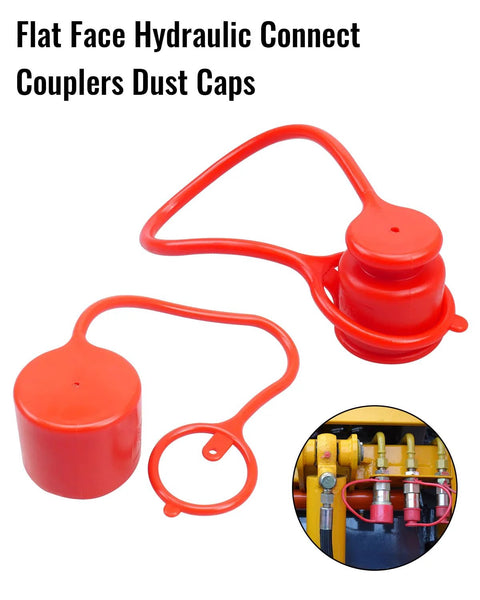 Red rubber dust caps for 1/2 in flat-face hydraulic quick-connects; Bobcat FEM-502-8FP/FEM-501-8FP; 4-pack