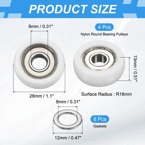 Heavy Duty Built To Last Nylon Ball Bearing Guide Pulleys Set By PATIKIL 8x28x13mm Wheel Pulleys With Double Metal Sealed Idlers