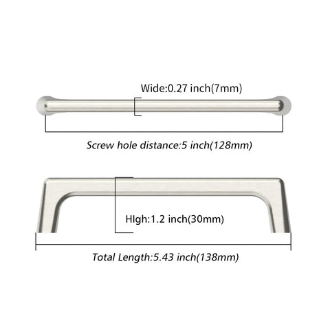 Diagram showing dimensions of 10 Pack 5 Inch Cabinet Handles Brushed Satin Nickel Zinc Alloy Pulls For Kitchen Cupboard Wardrobe