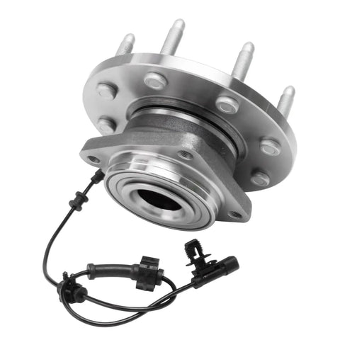 4WD Front Wheel Bearing Hub Assembly For 2011 2012 2013 2014 2015 2016 2017 2018 2019 Chevrolet Silverado 2500 HD And GMC Sierra 3500 HD Replacement Wheel Bearing And Hub Kit, front view with ABS sensor and 8-bolt flange