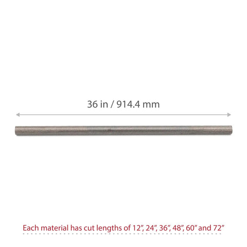Cold Rolled AISI 1018 Carbon Steel Round Bar 0.375 Inch Diameter, 36 Inch Cut Length, shown with measurement