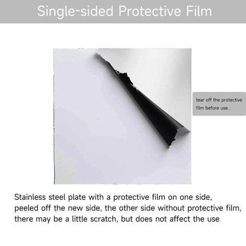 304 Stainless Steel Sheet Twelve By Twelve Inch One Eighth Inch Thick With Protective Film showing single-sided protection