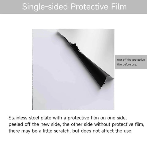 Stainless Steel Sheet Pack Of 4 304 Food Grade 4x4 Inch Thin Plate 1/64 Inch Thick With Protective Film showing peel-off layer