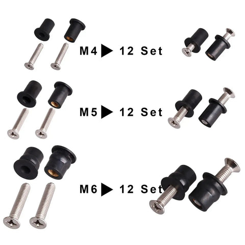 36 Pairs M4 M5 M6 Neoprene Well Nuts With Stainless Steel Screws Kit For Kayak Boat Marine Windscreens And Motorcycles