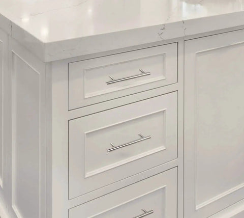 4 Inch Satin Nickel Truss Bar Cabinet Pulls 10 Pack Center To Center 104 mm on white kitchen drawers