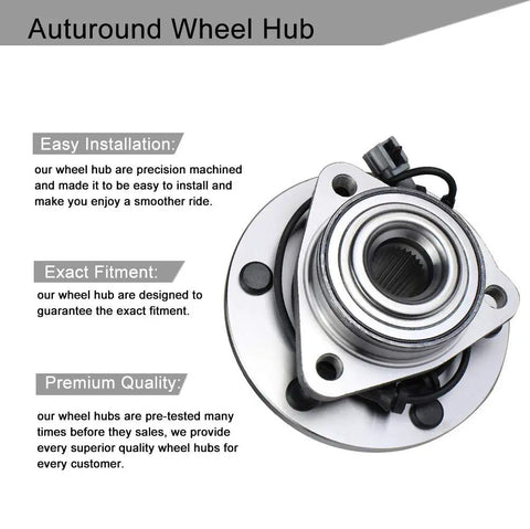 Front Wheel Bearing Hub Assembly 515066 6 Lug With ABS For Nissan Titan Armada Pathfinder Infiniti QX56 2004 2005 2006 2007 Compatible Replacement Wheel Hub Bearing Carrier displayed with installation and fitment details.