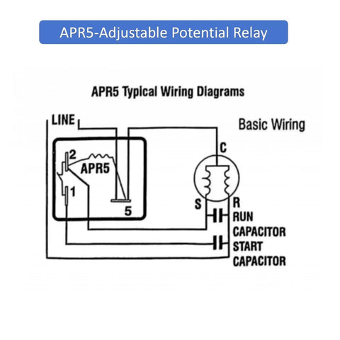 Wiring diagram for Adjustable Potential Relay With 30A At 110 To 270 VAC For 3 And 5 Terminal Systems 5 HP Motor Rating