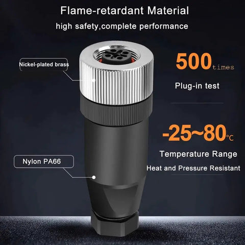 10 Pack M12 5 Pin Female A Code Straight Circular Sensor Aviation Connector Industrial Plug Waterproof IP67 4A 60V Quick Assembly Screw Wire Termination For Harsh Environments, showing detailed specifications and materials.