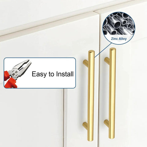 30 Pack 5 Inch Center To Center Gold Brass Cabinet Pulls For Kitchen Cabinets And Drawer Fronts showing easy installation on doors
