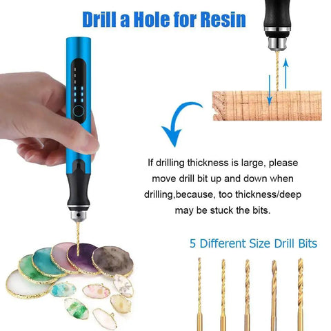 Resin Polishing Tools Kit Pro Grade Electric Drill Kit With 3 Speed Rotary Pen Bits Deburring Tool in use for jewelry.